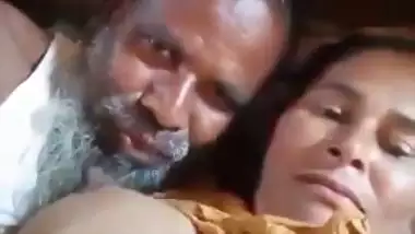 An old man enjoys the boob sucking of a desi lady