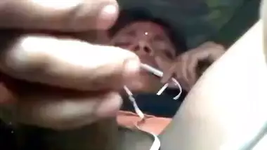 Desi using chapati rod dildo to masturbate