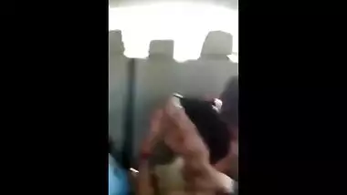 College angel enjoys outdoor sex with her allies in their car