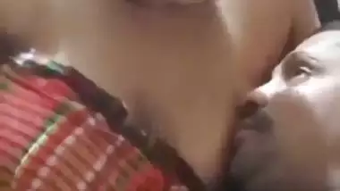 Chubby wife soft boobs pressed against husband in foreplay