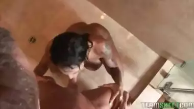 Brunette chick with big-tits fucked hard in the...